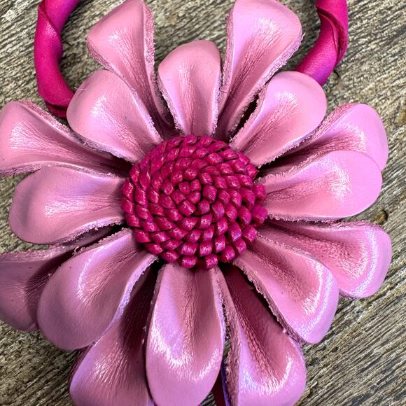 Leather Flower Purse Charm Genuine Leather Fall Daisy Bag Charm NEW FAST SHIP - Picture 3 of 8